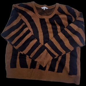 Elegant Brown and Black Striped Crewneck Sweater